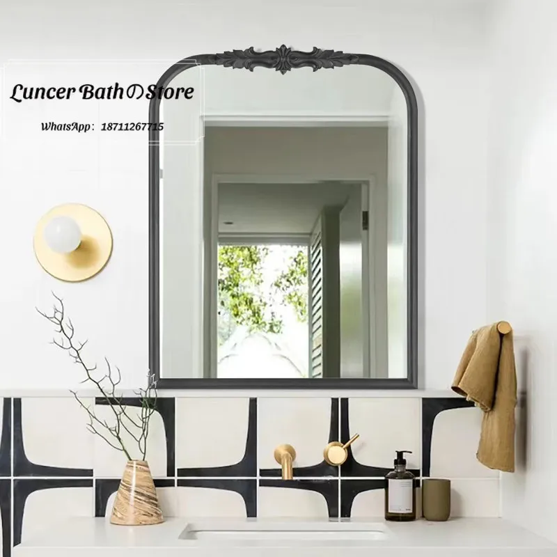 Black Vintage Carved Vanity Mirror, Custom French Style Tabletop Mirror, Ornate Wall Mounted Decorative Mirror for Bathroom