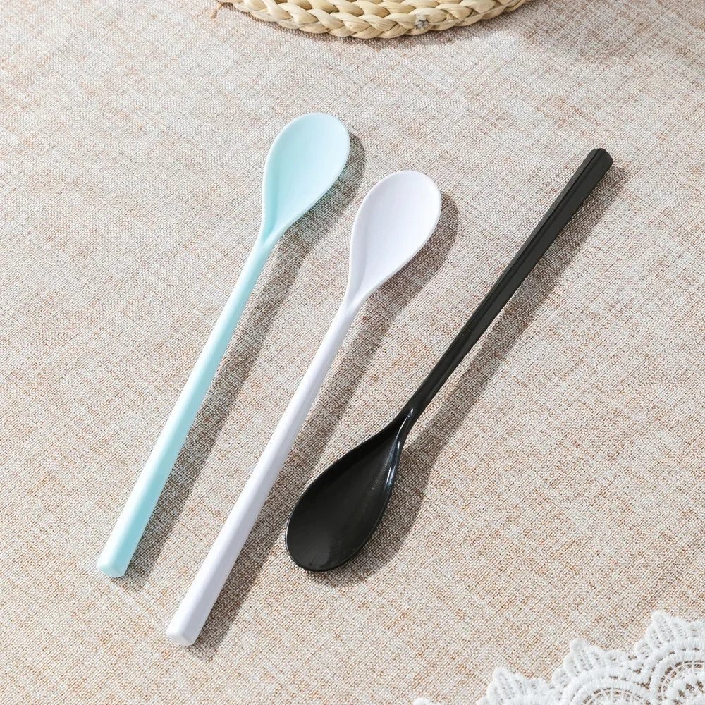 New Korean Colorful Plastic Long Handle Coffee Spoon Melamine Stirring Spoon Tea Coffee Stirring Spoon Tableware 1PC