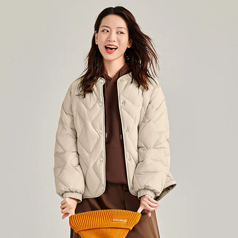 Otoño Invierno nueva moda mujer cuello pico manga larga de un solo pecho Casual de moda Color sólido Simple acolchado abrigos Tops femeninos