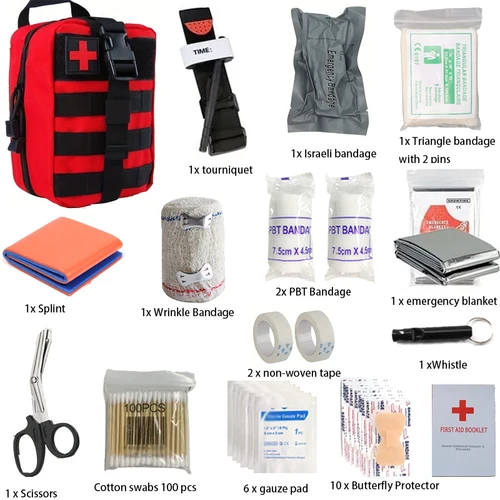 Imagen 2 del producto Botiquín de primeros auxilios de supervivencia para traumatismos IFAK, suministros de equipo de acampada, botiquín de supervivencia de emergencia, kit de senderismo, 50 Uds.