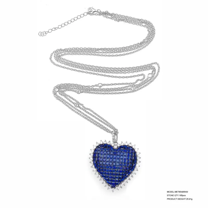 Double Chain Red Heart Shape Sterling Silver Necklace 18k Gold Plated Ruby CZ Diamond Necklace Women Wholesale Jewelry image 6