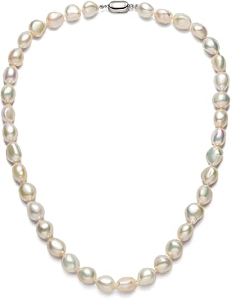 Baroque Pearl Necklace for Women 8-9mm 9-10mm AA Quality Freshwater Cultured Pearl Strand Necklace with Sterling Silver Clasp