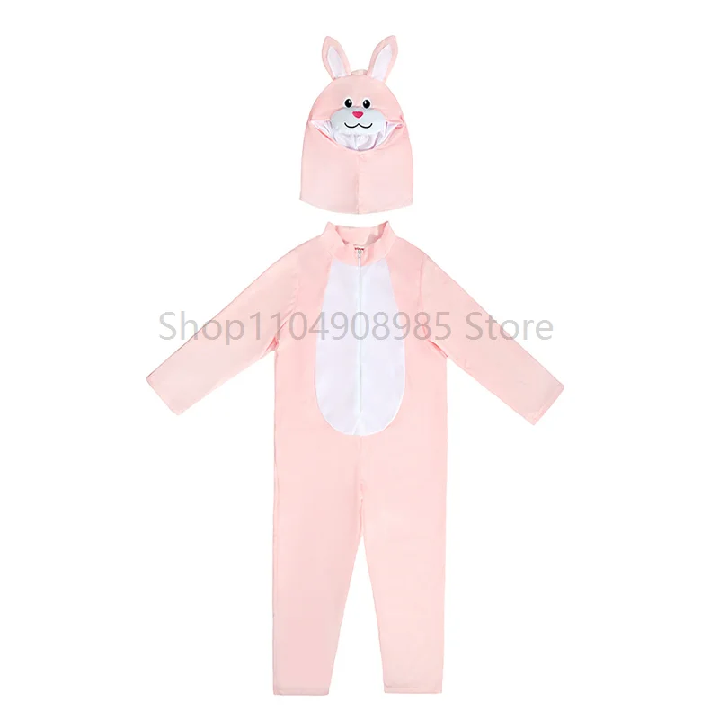 Girl Pink Bunny Holiday Fancy Dress Up Stage Performance Animal Outfit Boy Rabbit Costume Blue for Children