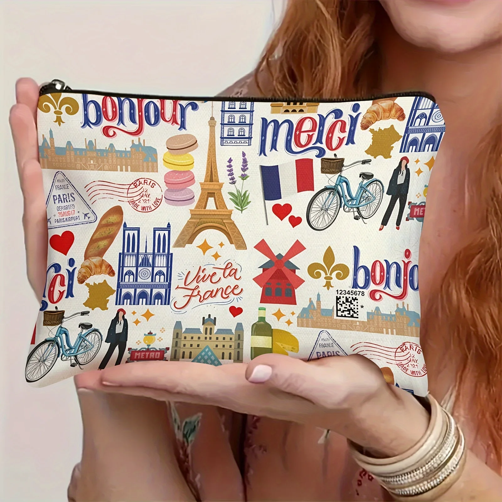 A Paris makeup bag- multifunctional zipper pouch, jewelry storage bag, perfect travel zipper small storage bag.