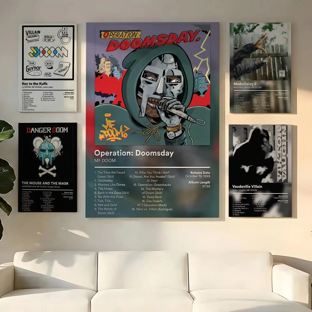 Rapper M-MF DOOM Album Cover Painting Calligraphy Wooden Framed Canvas Poster Wall Art HD Waterproof Print Home Decor