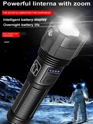 Adjustable Focus Flashlight High Power Spotlight Long Range LED Flashlight Telescopic Focusing Type-C Rechargeable Outdoor Torch