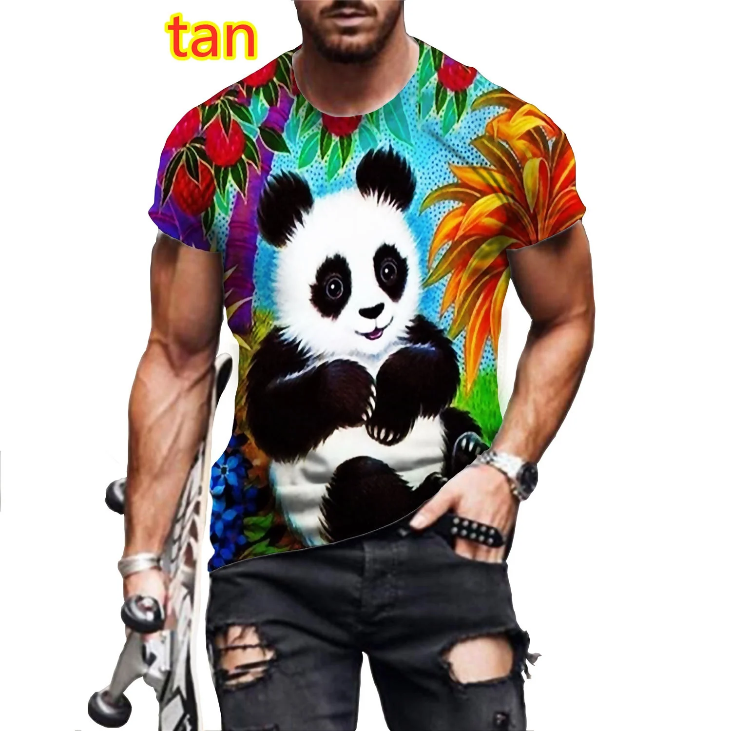 T-Shirt Men Summer Harajuku Cute Panda 3D Printed Animal T Shirt Short Sleeve Casual Top