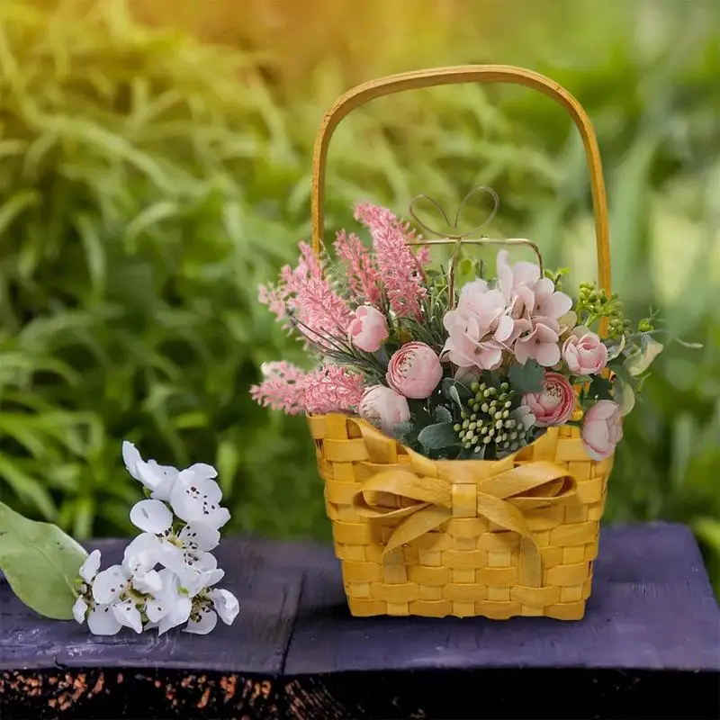 Decorative Fruit Snack Bread Vegetable Basket Wood Chip Hand Woven Flowers Basket Woven Hamper Snack Wicker Basket For Wedding