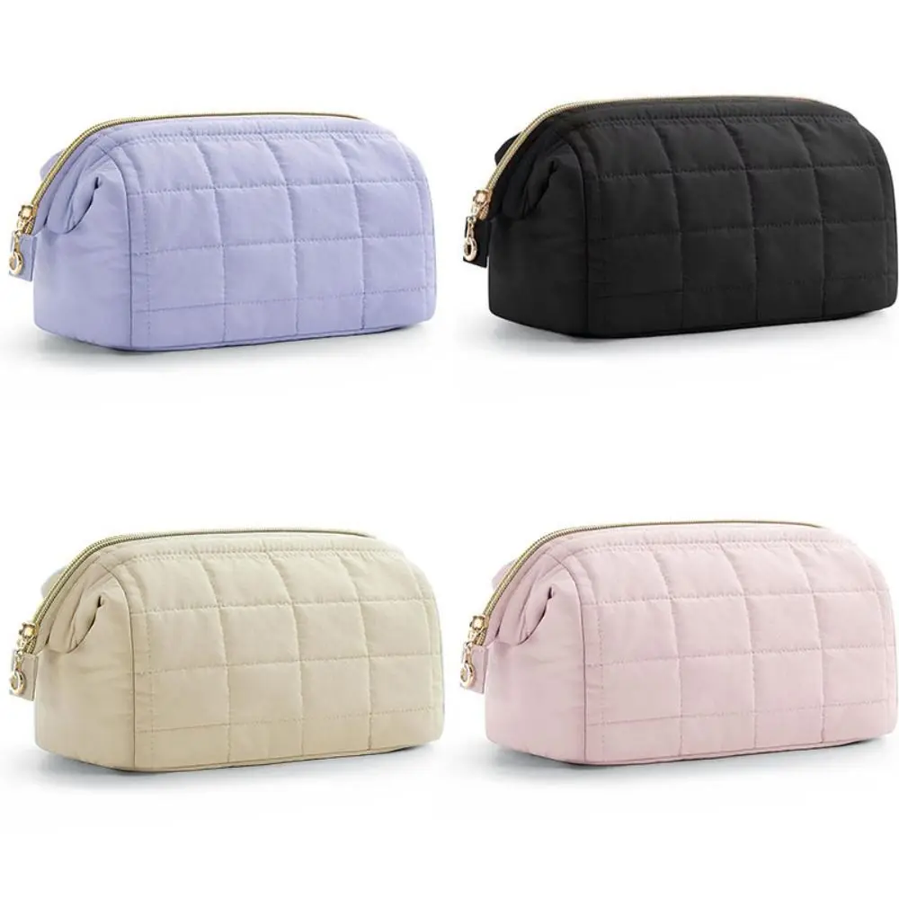 

Puffy Padded Travel Cosmetic Bag Solid Color Wide-open Makeup Bag Large Capacity Women Makeup Organizer Case Toiletry Bag