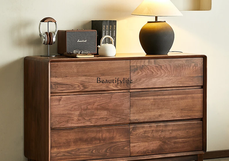 North American black walnut six-chest cabinet Nordic simple home bedroom drawer locker