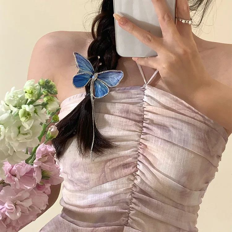 

Super Fairy Blue Butterfly Hair Clip for Women in Summer 2025, New High-end Style with Cute Side Clips and Hair Accessories