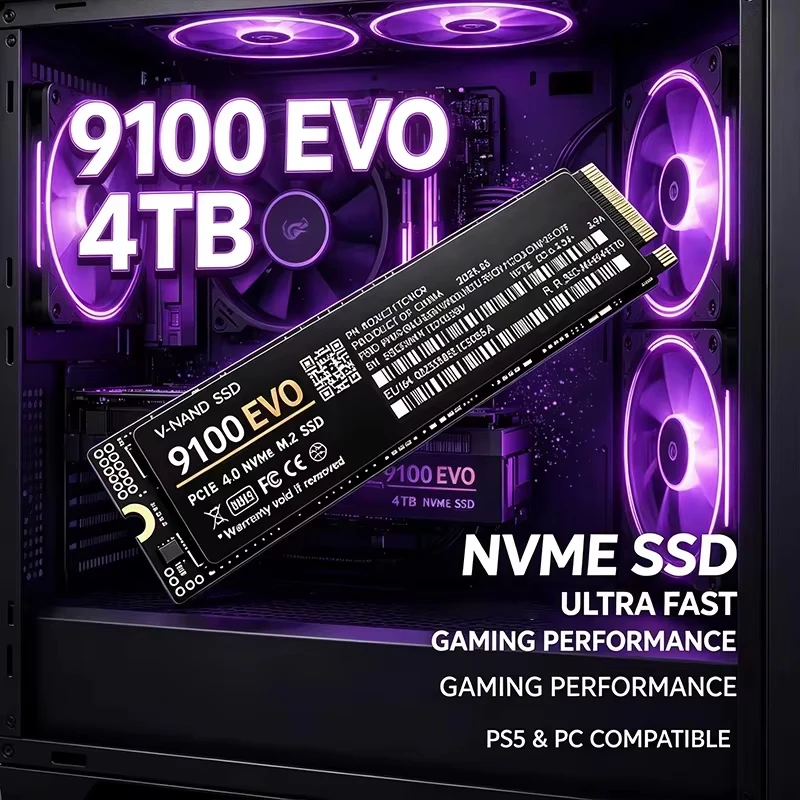 9100 EVO PCIe3.0 M.2 2280 SSD NVMe de alta velocidade, até 500 GB, 1 TB, 2 TB, 4 TB, para portáteis e computadores de secretária, ideal para jogos.