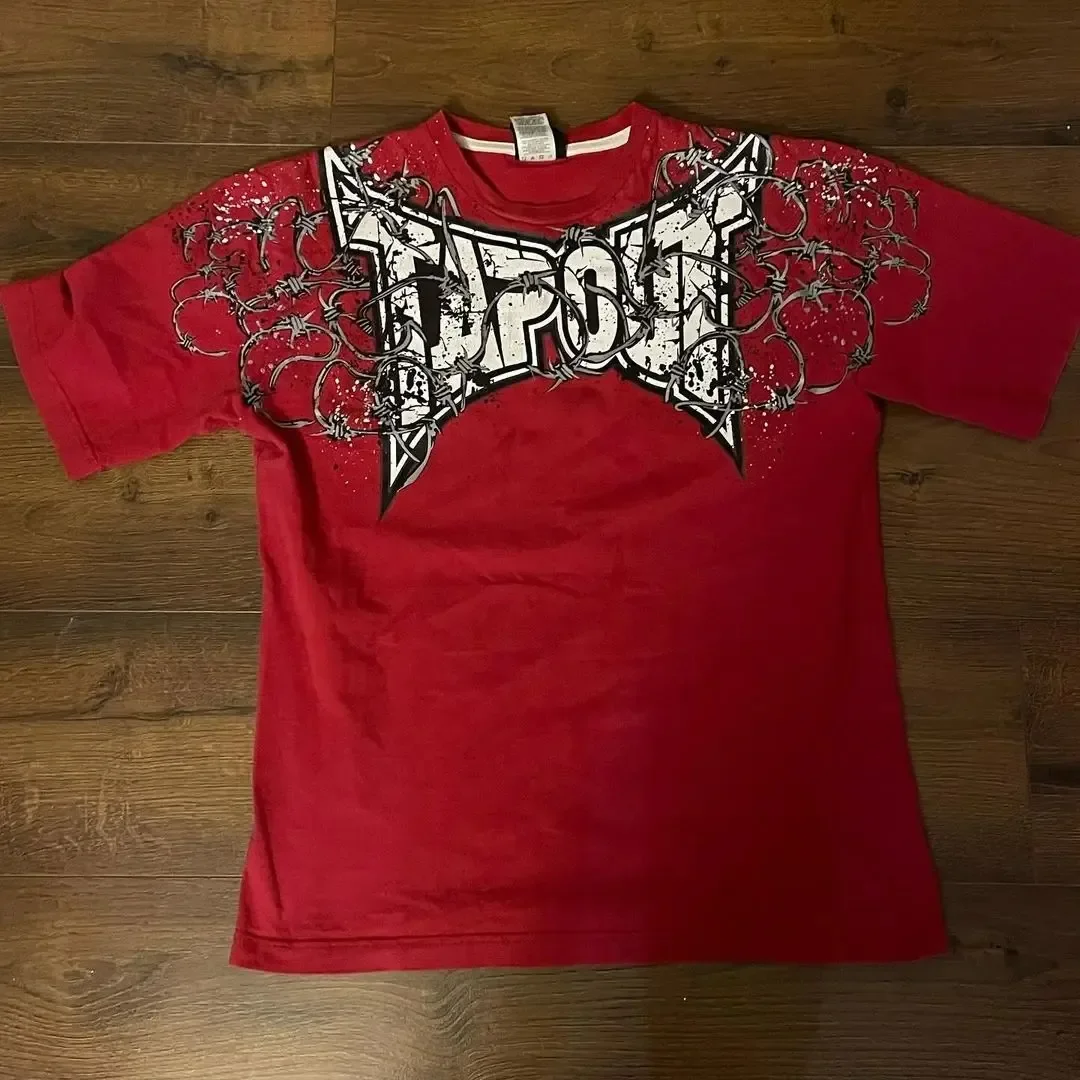 Camiseta masculina de caveira vermelha extragrande gola redonda, tops de manga curta, roupas rock hip-hop, Harajuku, estilo gótico de rua, anos 90