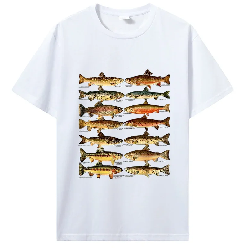 Tees Tops Harajuku Streetwear Types of Fishes Fish water Species Fishing T-Shirt oversized graphic summer new Men Cotton Tshirt