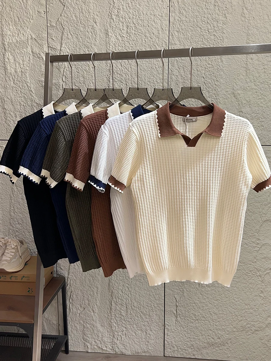 

Men's Casual Collared Short Sleeve T-Shirt Soft Breathable Stereo Color Block Summer Top Quality Fabric Comfortable Fit