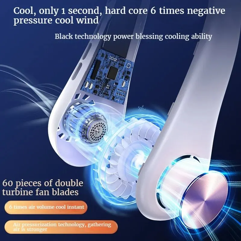 Neck Small Fan Powerful Leafless Silent Portable Lightweight Three Adjustment Cooling Leafless Neck Fan