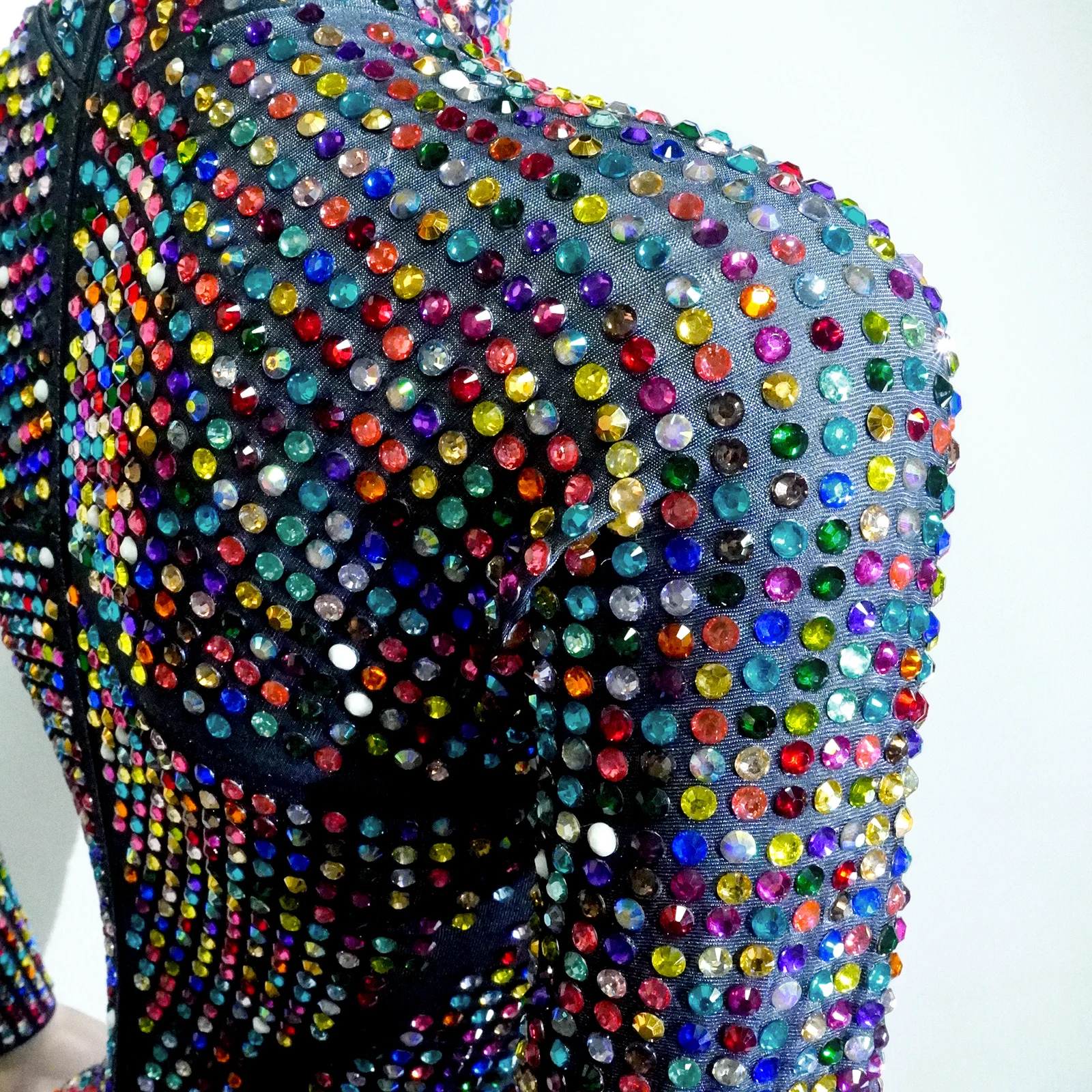 Błyszczące Kryształki Seksowne Obcisłe Kombinezony z Długim Rękawem Kostium Sceniczny dla Piosenkarki na Imprezę do Klubu Nocnego Występ Taneczny Drag Queen