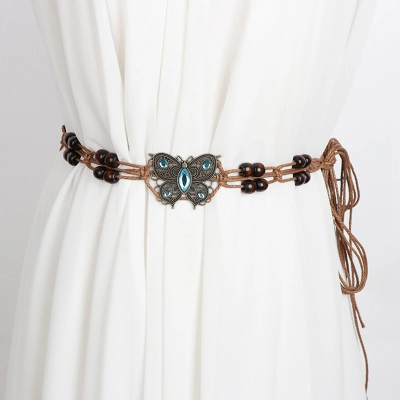 Women Belt Braided Style Woven Tassel Belt Knot Decorated Waist Chain Boho Girls Waist Thin Rope Waistbands Dress Accessories