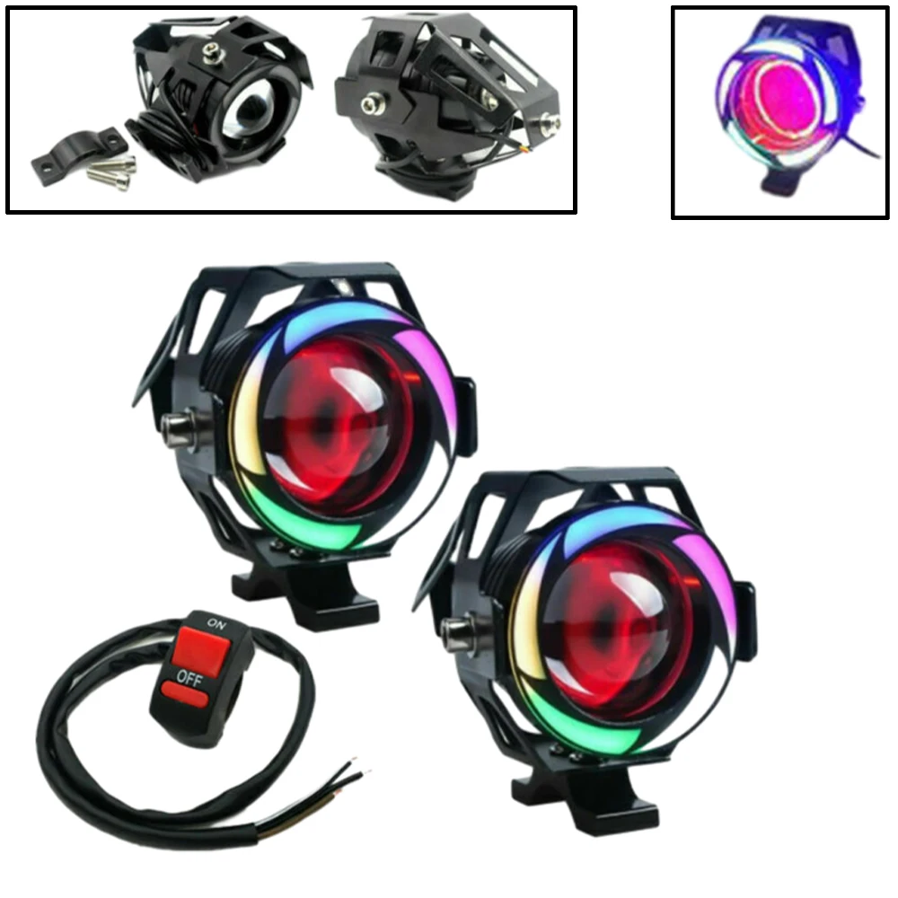 

Motorcycle Headlight RGB Colorful Angle Eyes U7 Fog Light Auxiliary Light Flashing Warning Lamp Taillights Motorbike Brake Lamp