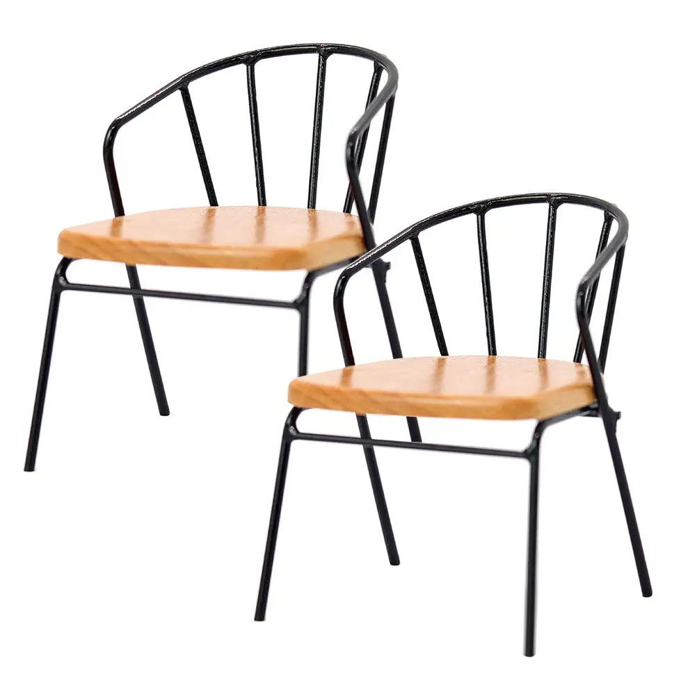 

2Pcs Wear-Resistant Mini House Backrest Chair Scandinavian Design Wood Metal Miniature Furniture Decorative Dollhouse Interior