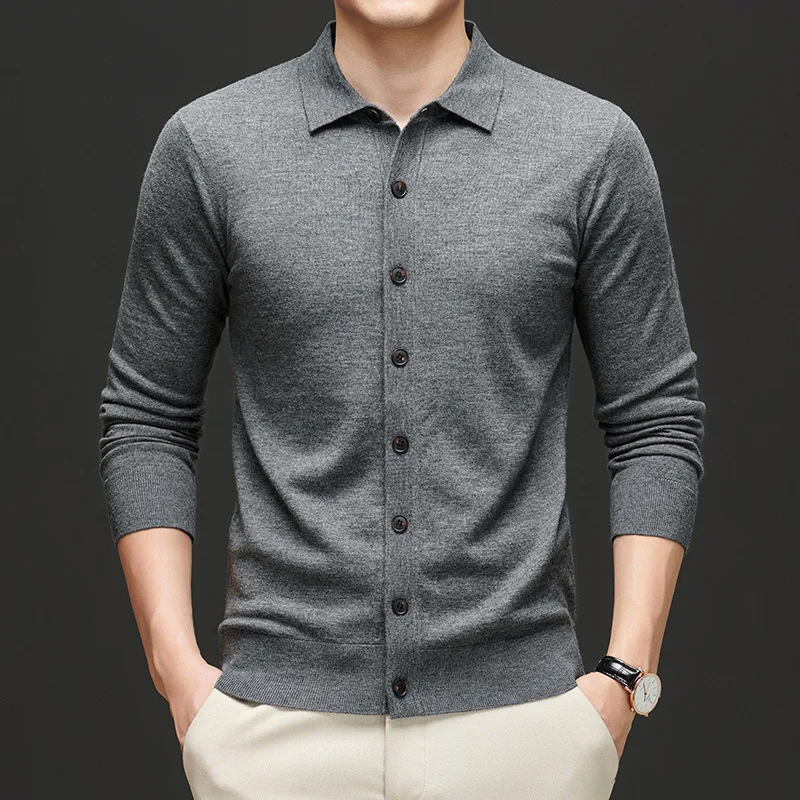 خريف شتاء جديد% الصوف سترة الرجال بدوره إلى أسفل طوق الخريف الشتاء رداء علوي من الصوف تنوعا رقيقة محبوك سترة