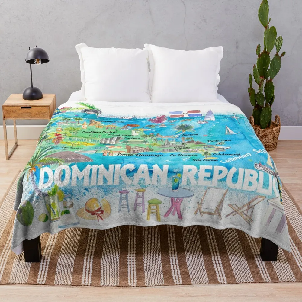 Dominican Republic Illustrated Travel Map with Roads and Highlights Throw Blanket cosplay anime For Sofa Thin Loose Blankets