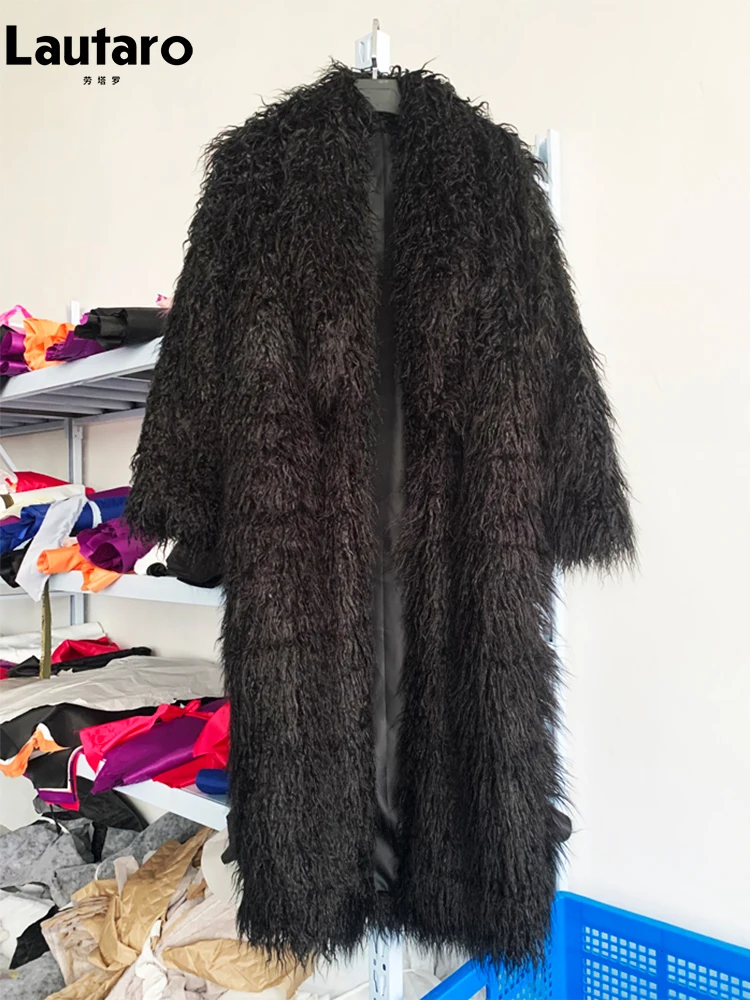 Lautaro-Manteau en Fausse Fourrure pour Femme, Vêtements de Styliste de Luxe, Streetwear Long, Shaggy, Hpronostics, Chaud et Doux, Orange, Noir, Blanc, Hiver 2022