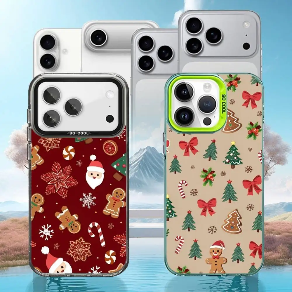 Cartoon Christmas Tree Snowman Phone Case For iPhone17,16,15,14,13,12,11 Pro Max black Matte Shockproof Cover