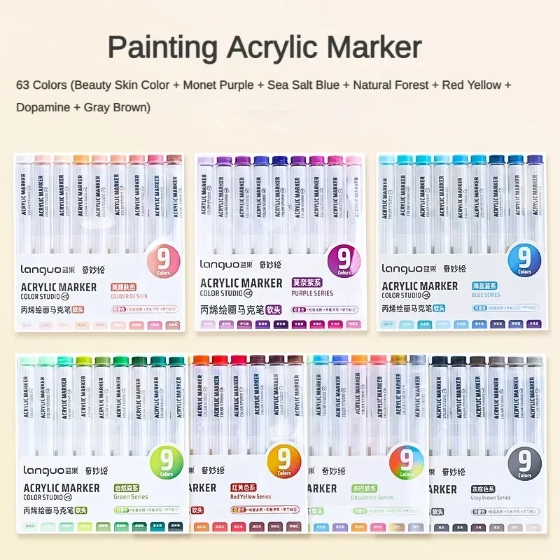 Acrylic Paint Pens Brush 162/9 Colors Marker Pen for Rock Painting Stone Ceramic Glass Wood Canvas DIY Art Supplies Stationery