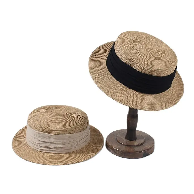 Ins francese elegante nastro largo cappelli da sole visiera cappelli per le donne signore estate viaggio beanch protezione solare berretti di paglia