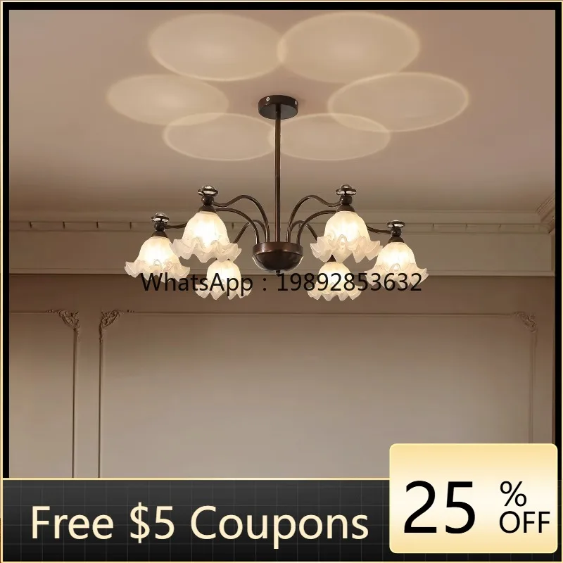 

Vintage French Style Living Room Lamp Modern Simple Floral Retro Wabi-Sabi Style Bedroom Lamp Dining Room Pendant Light