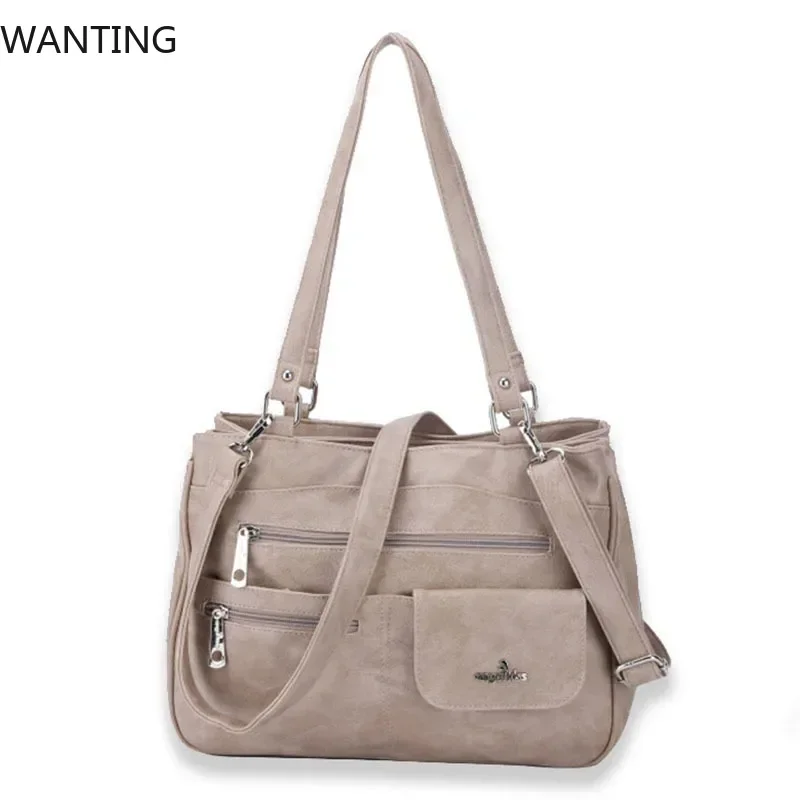 

Angelkiss Women Handbags Vintage Shoulder Purse Bag Multi-pocket Large Capacity Casual Tote Shopping Pack For IPad Phone