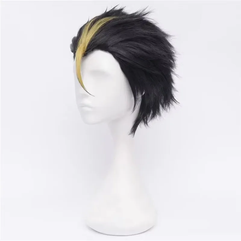 Аниме Хайкю!! Парики Nishinoya Yuu, короткие черные блондинки, термостойкие синтетические волосы, костюм для косплея, парики + шапочка для парика