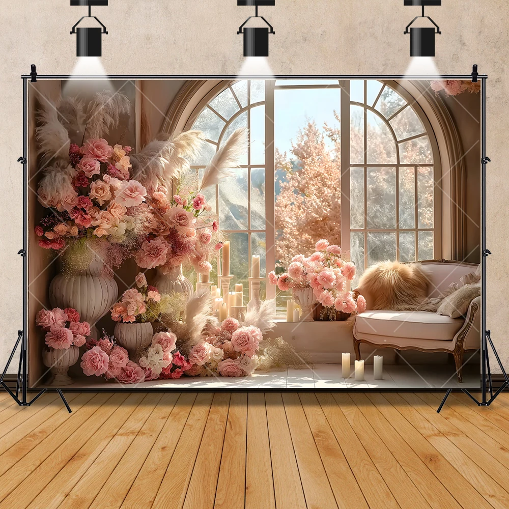 Chinese style Scenery Outside Window Background Custom Pink Peach Blossom Adult Portrait Photography Backdrop Photo Studio Props