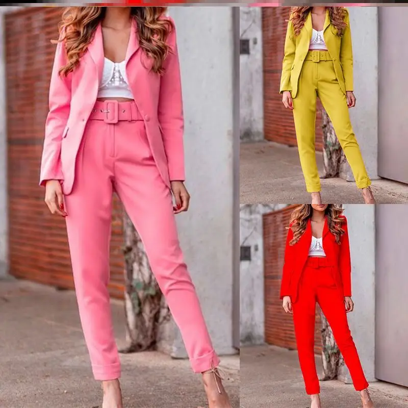 

Faionable Pink Suit Set for Women Profional Two-Piece Outfit Ele Ladies' Polyester Clothing Spring Season