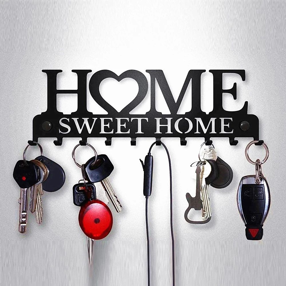 Sweet Home Black Metal Balcony Wall-mounted Clothes Rack Key Holder Kitchen Organizer Bathroom Rangement Hooks Hangers Storage