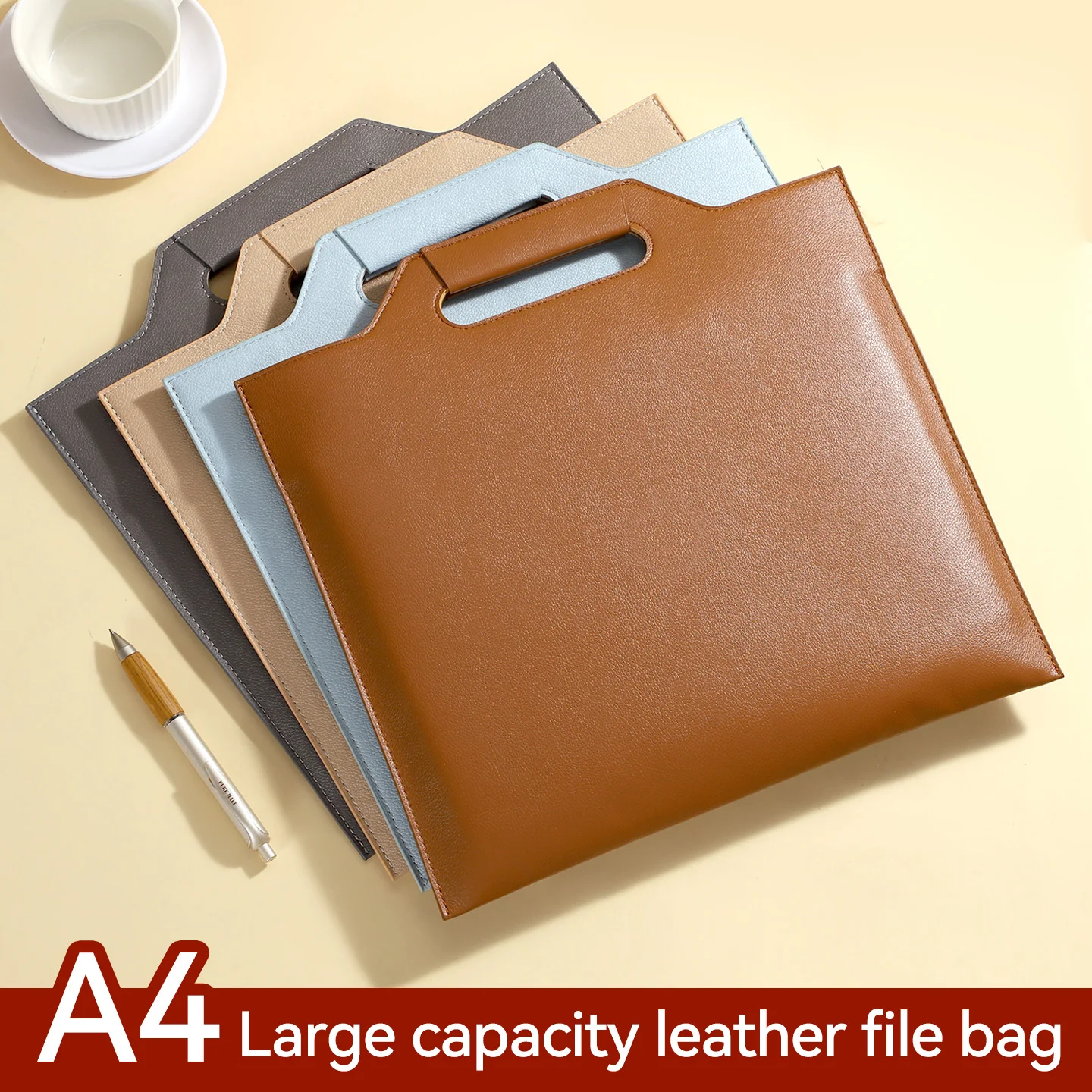 Multicolor PU Leather Handheld Briefcase A4 Large-Capacity File Bag Business Office Document Organizer
