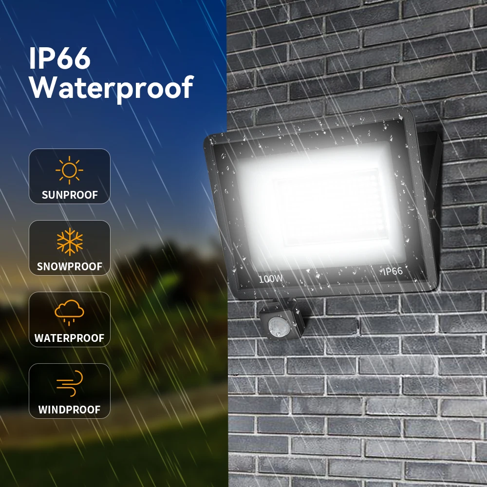 Reflector LED focos PIR Sensor de movimiento luces exteriores LED AC220V/110V 50W impermeable LED carcasa negra luz de pared para puerta de jardín