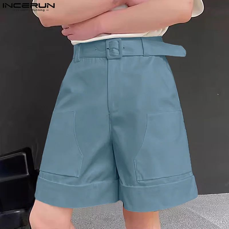 INCERUN 2024 Korean Style Shorts New Men's Pocket Design Solid High Waisted Shorts Casual Streetwear Male Hot Sale Shorts S-5XL