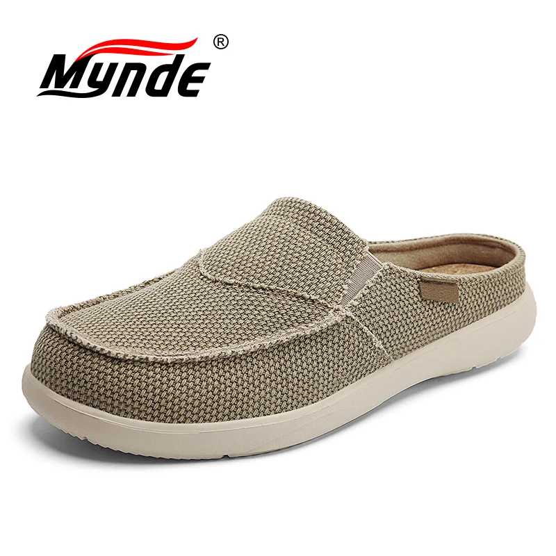 Men Canvas Sneakers Men Comfortable Slip-on Flats Casual Shoes Men Half Slipper Breathable Walking Shoes Non-slip Men Slippers