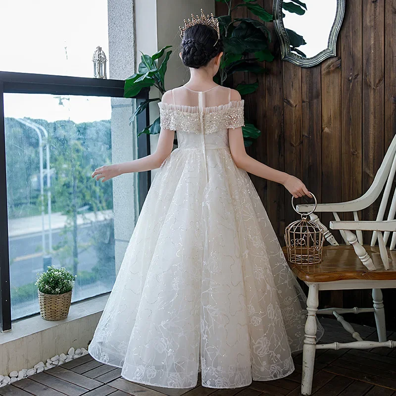 2025 Little Girl 2 To 7 12 Year Elegant Party Formal Long Dress Child Clothes Luxurious Birthday Kids Wedding Guest Dresses for