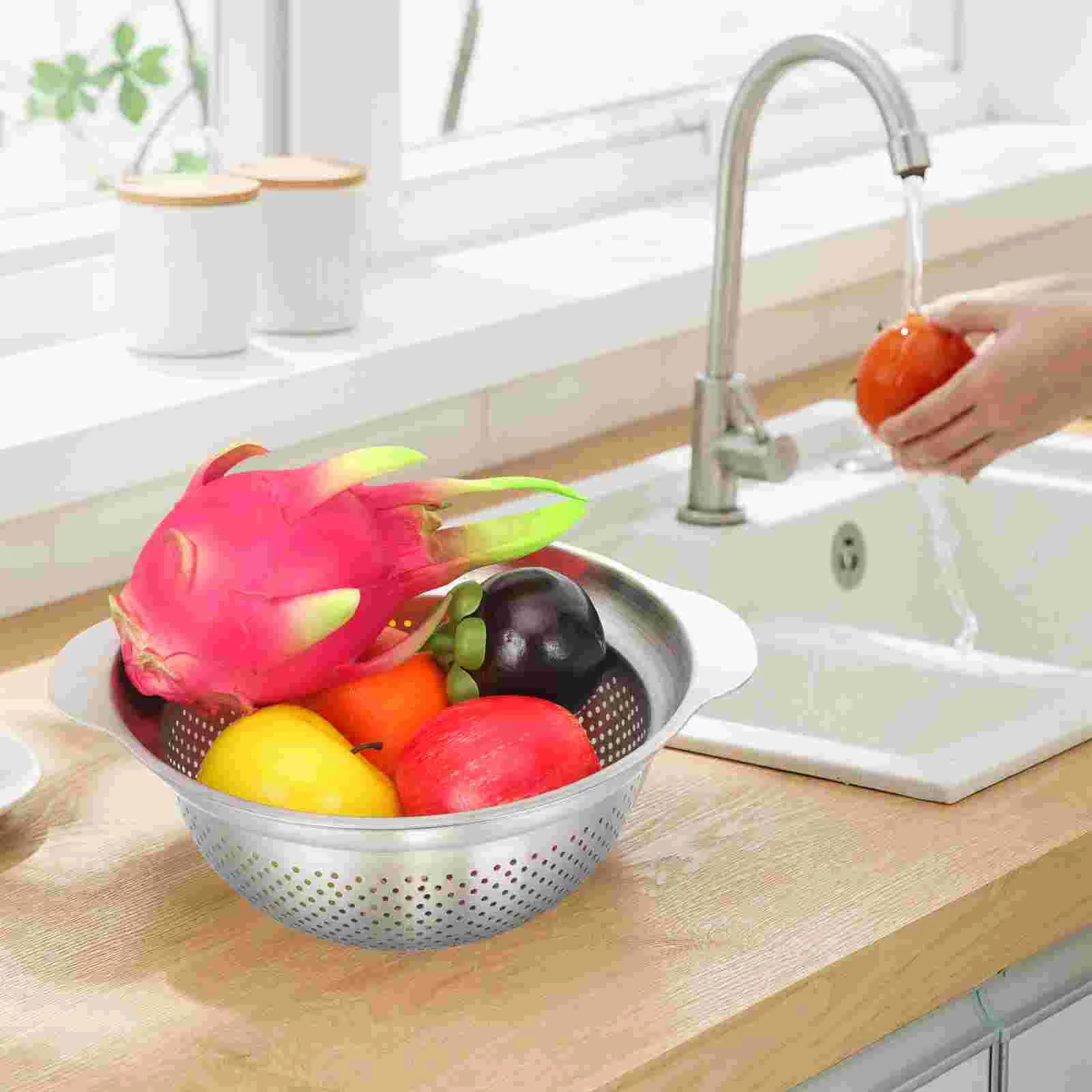 

Rice Basket Fruit Strainer Pasta Drainer Stainless Steel Metal for Cooking Colander Spaghetti Sieves Strainers