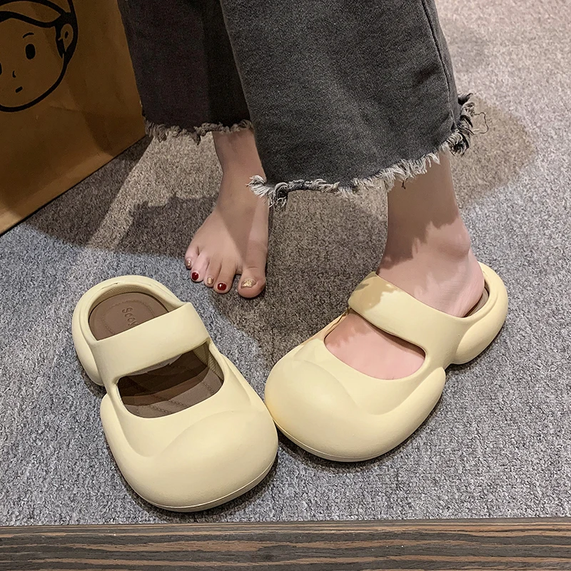 Women\'s Home Bathroom Slippers Outdoor Anti Slip Beach Shoes Soft and Comfortable Baotou Sandals 2024 Summer Leisure Hole Shoes