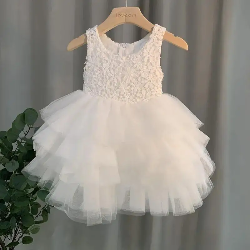 Saia de tule infantil, vestido princesa da menina, vestido de dança infantil, branco, casamento, verão, 2024