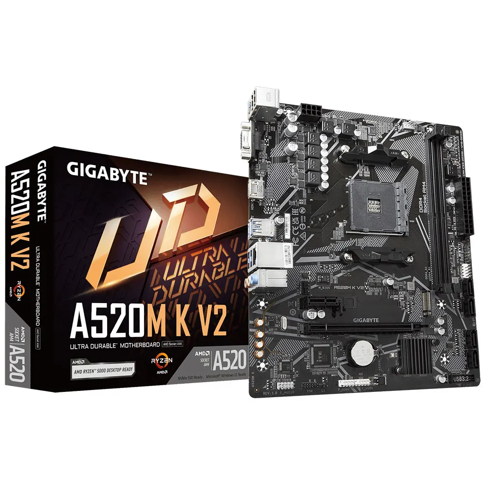 GIGABYTE A520M K V2 Nuevo Micro-ATX A520 DDR4 5100(OC) MHz M.2 PCIe 3,0 AMD Ryzen Serie 5000 AM4 placa base