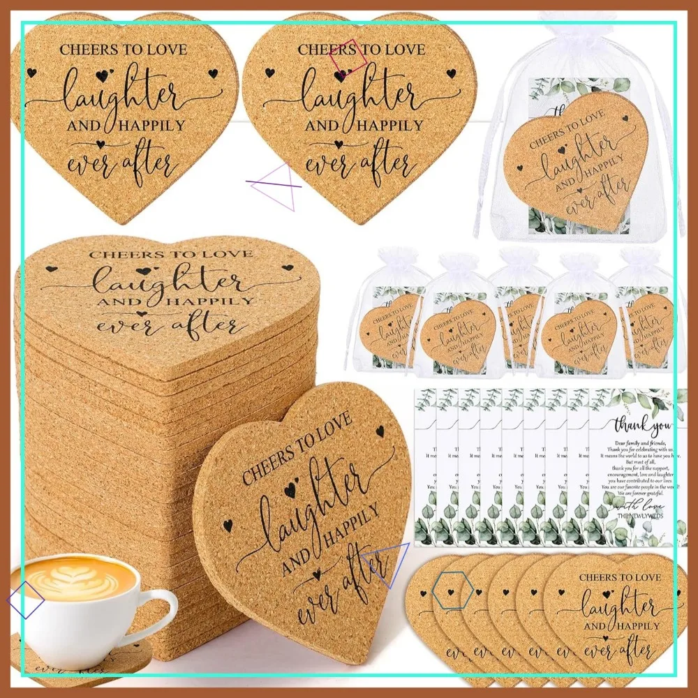 

100 Set Heart Coaster Wedding Favors with Thank You Cards & Organza Bags for Guests