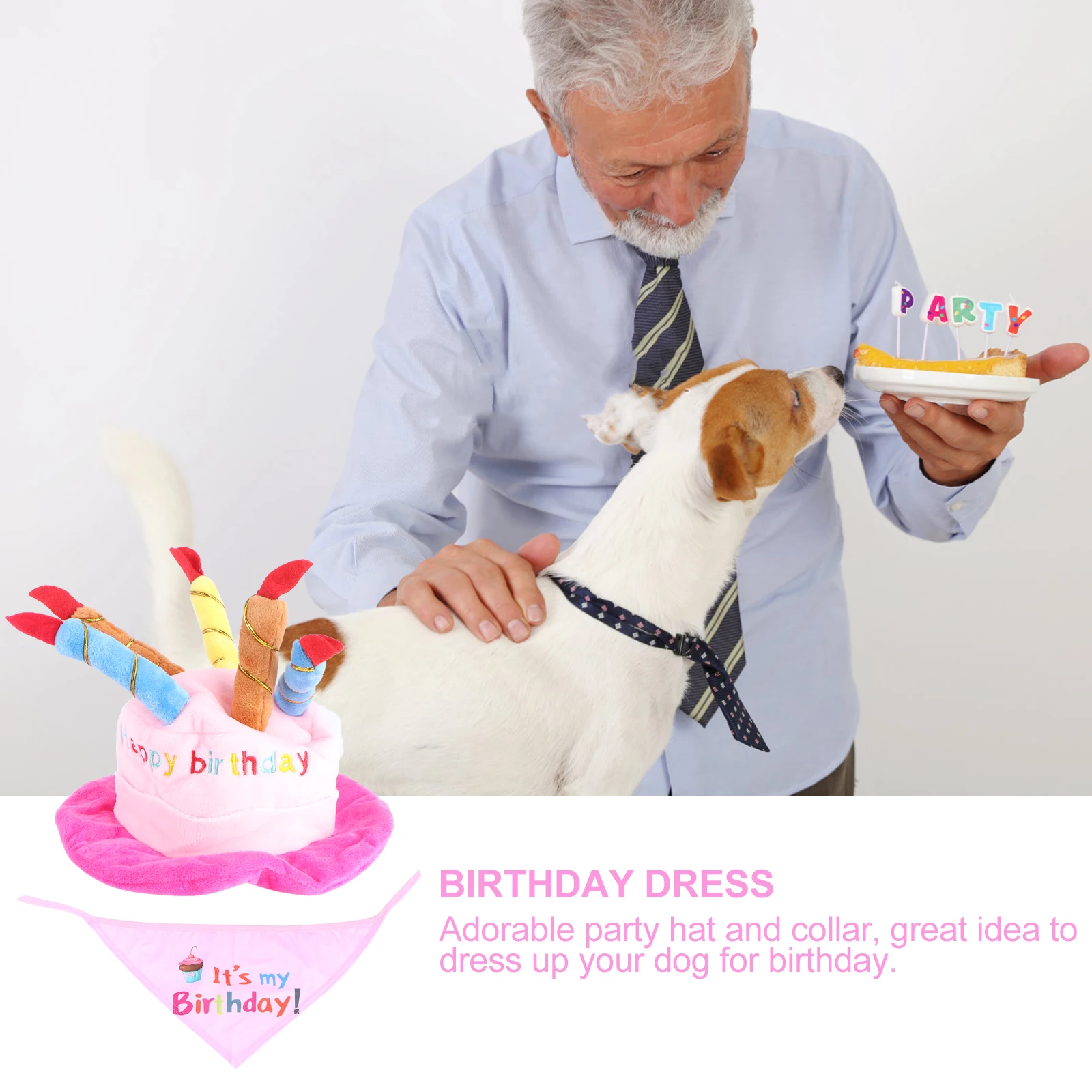

Birthday Party Hat Set Cute Pet Supplies Waterproof Bib For Dogs Comfortable Collar Accessory Pink Color Pet Party Wear Dog