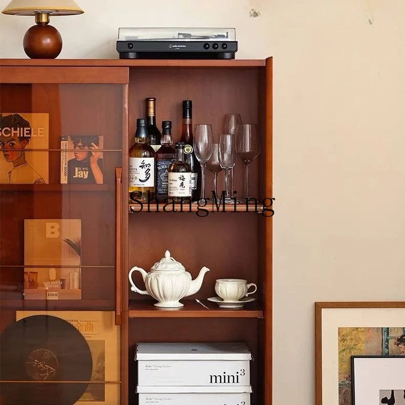 

FG simple small apartment living room home display study locker solid wood retro bookcase