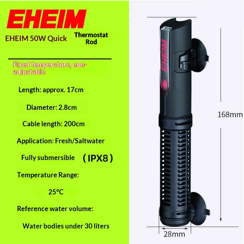 EHEIM 25 ℃ Aquariumverwarming met constante temperatuur, automatische temperatuurregeling voor kleine vissen, schildpadden en zowel zoet- als zoutwateraquaria.