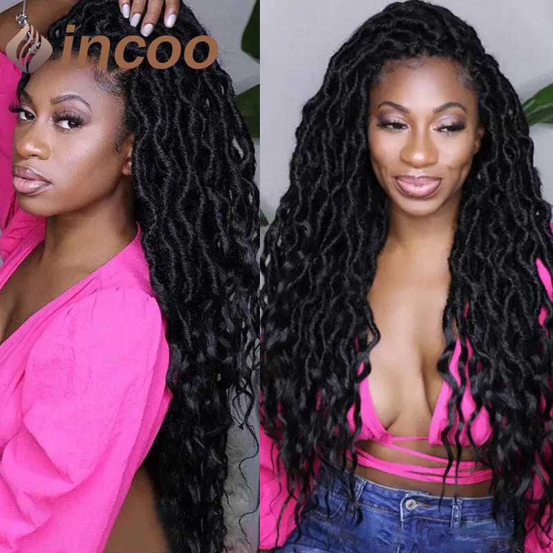 

Synthetic Faux Locs Braided Wigs For Black Women Twists Full Lace Front Box Braids Wigs Knotless Goddess Dreadlocks Braid Wigs